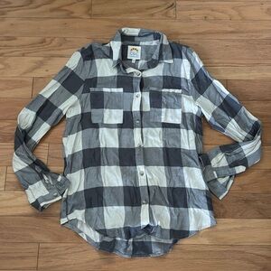 C & C California | Long Sleeve White-Gray Flannel Plaid Shirt | Women’s Size M